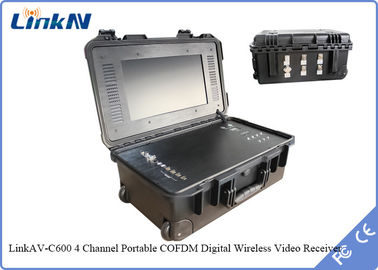 IP65 4-Channel COFDM Koper Video Receiver dengan Baterai &amp; Layar Enkripsi AES256 Sensitivitas Tinggi 106dBm@2MHz